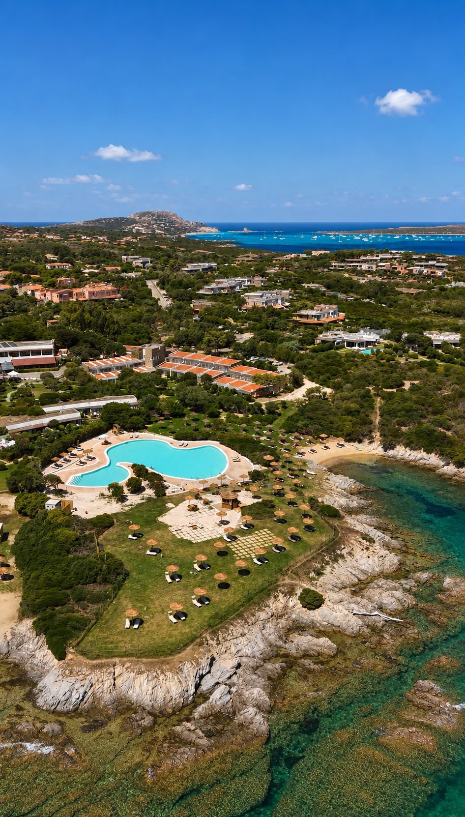 The pool and the resort seen from above